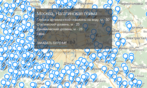 Карта глубин артезианских скважин в Московской области на сайте компанииБуркит